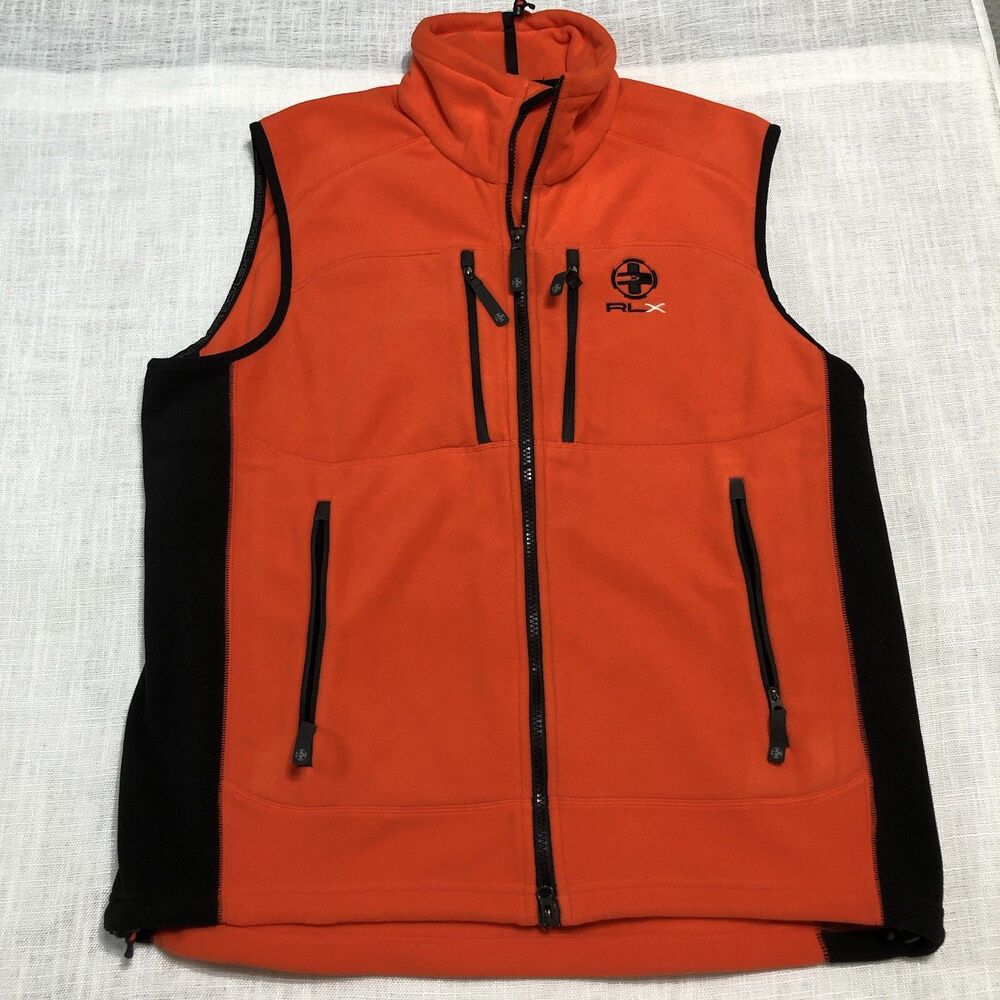 RLX Ralph Lauren Vest Mens Large Orange Performance Fleece Zip Golf Travel